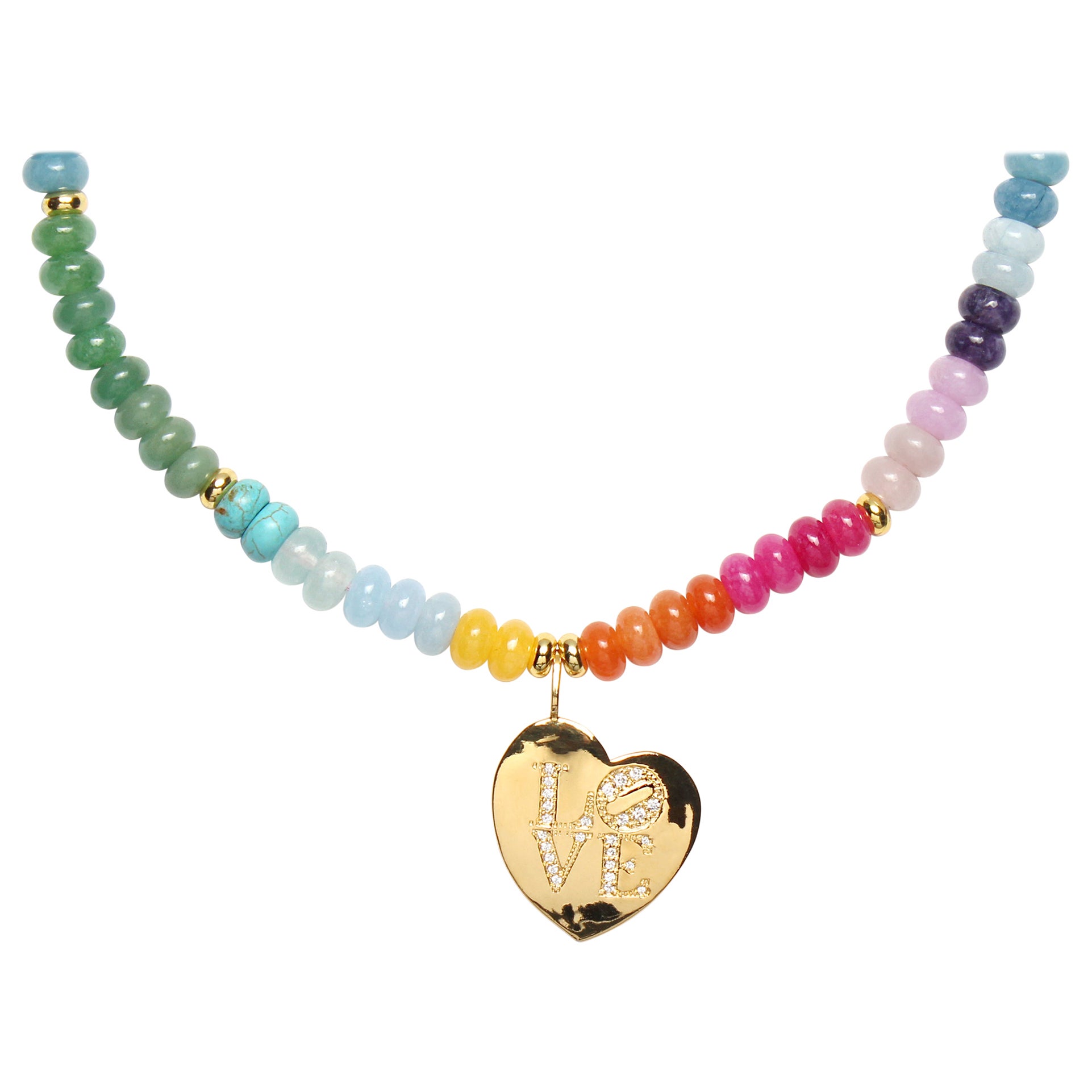 Clarissa Bronfman TUTTI Cotton Candy Love Heart Mehrfarbige Halskette aus Baumwolle im Angebot
