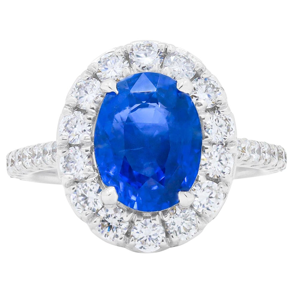 Diana M. 18kt wg sapphire ring set with 3.60ct sapphire and 1.00cts of diamonds  For Sale