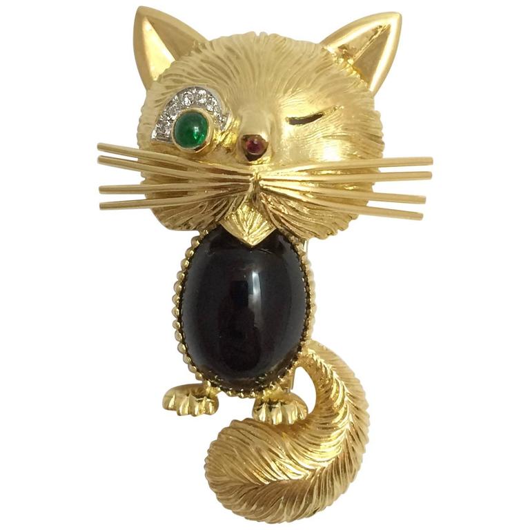 Broche épingle Chat En Métal Doré - Occasion, Couleur Or Jaune