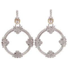 Judith Ripka Round Diamond Dangle Earrings, 18k Yellow Gold, Sterling Silver