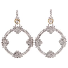 Retro Judith Ripka Round Diamond Dangle Earrings, 18k Yellow Gold, Sterling Silver