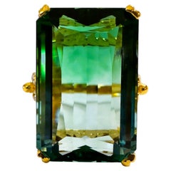 New African IF 24.60 Carat Blue Green Ametrine Yellow Gold Plated Sterling Ring