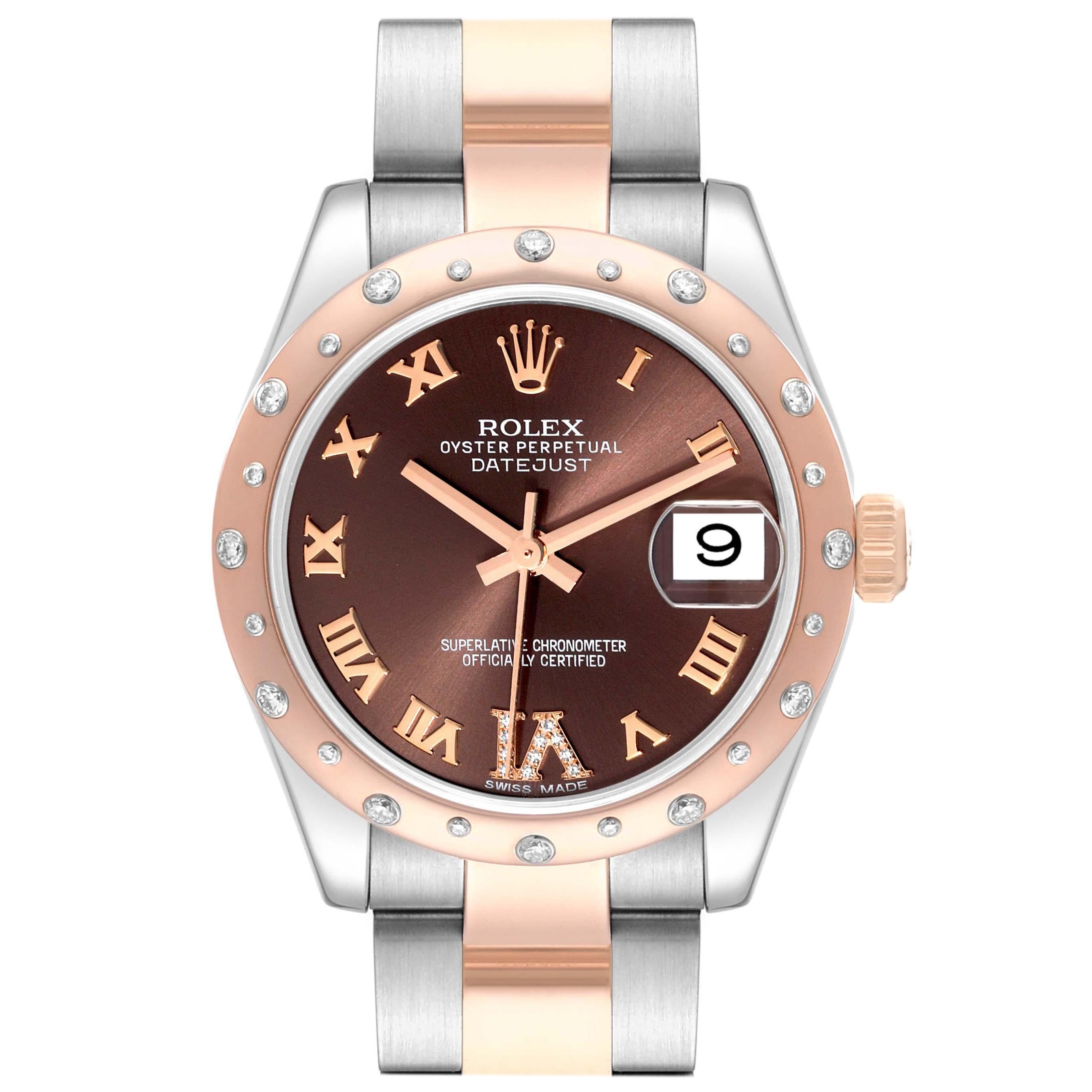 Rolex Datejust Midsize Steel Rose Gold Diamond Ladies Watch 178341 Box Card For Sale