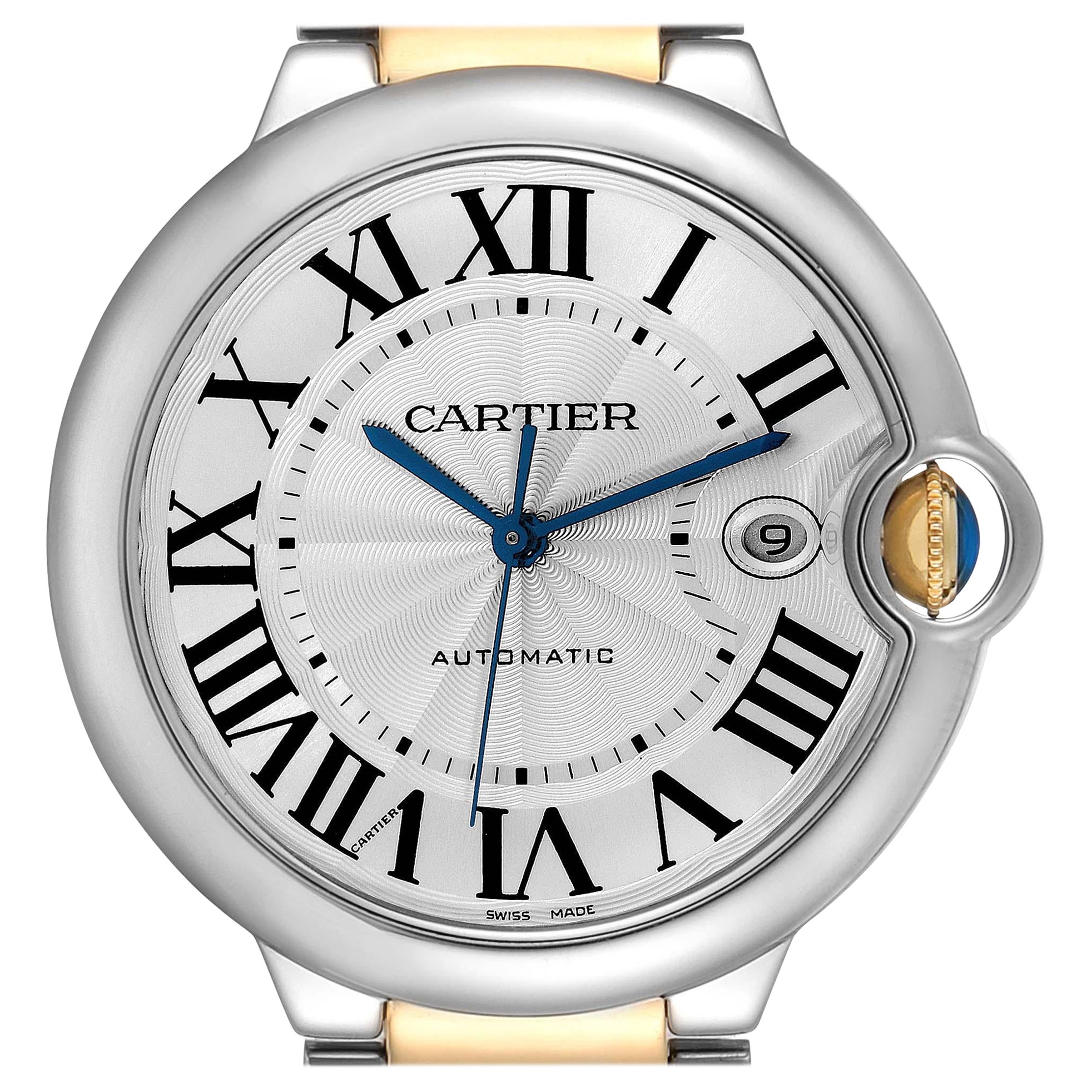 Cartier Ballon Bleu Silver Dial Steel Yellow Gold Mens Watch W69009Z3