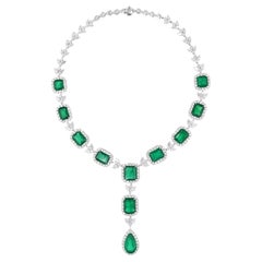Sambische Smaragd-Edelstein-Halskette Diamant 14 Karat Weißgold Handmade Jewelry
