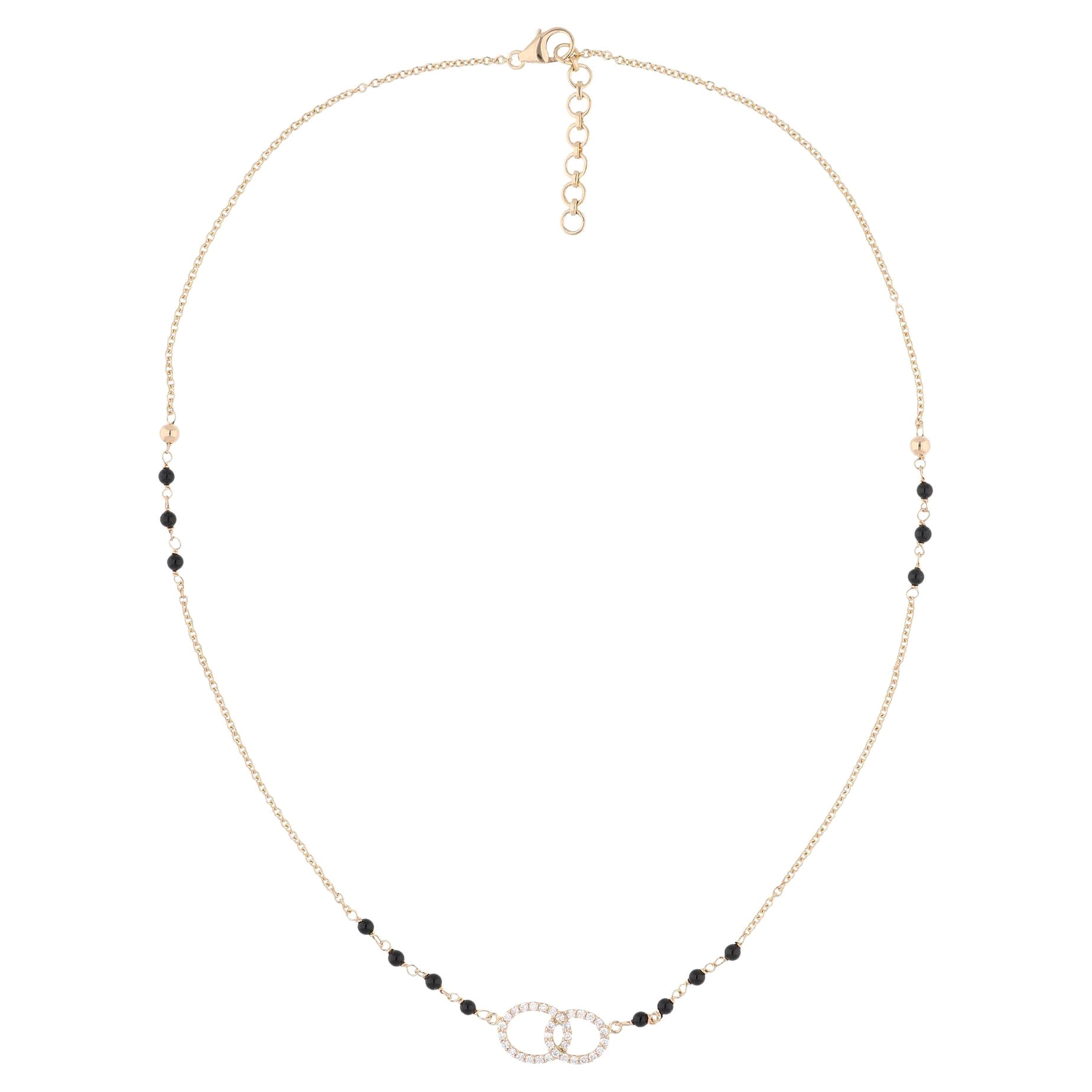Edelstein Perlen Charme Halskette Diamant Pave 14 Karat Gelbgold Handmade Schmuck im Angebot