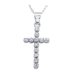 0.42 Carats Diamonds, White Gold Cross Pendant Necklace.