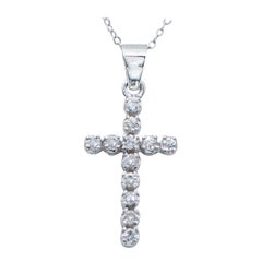 Retro 0.42 Carats Diamonds, White Gold Cross Pendant Necklace.