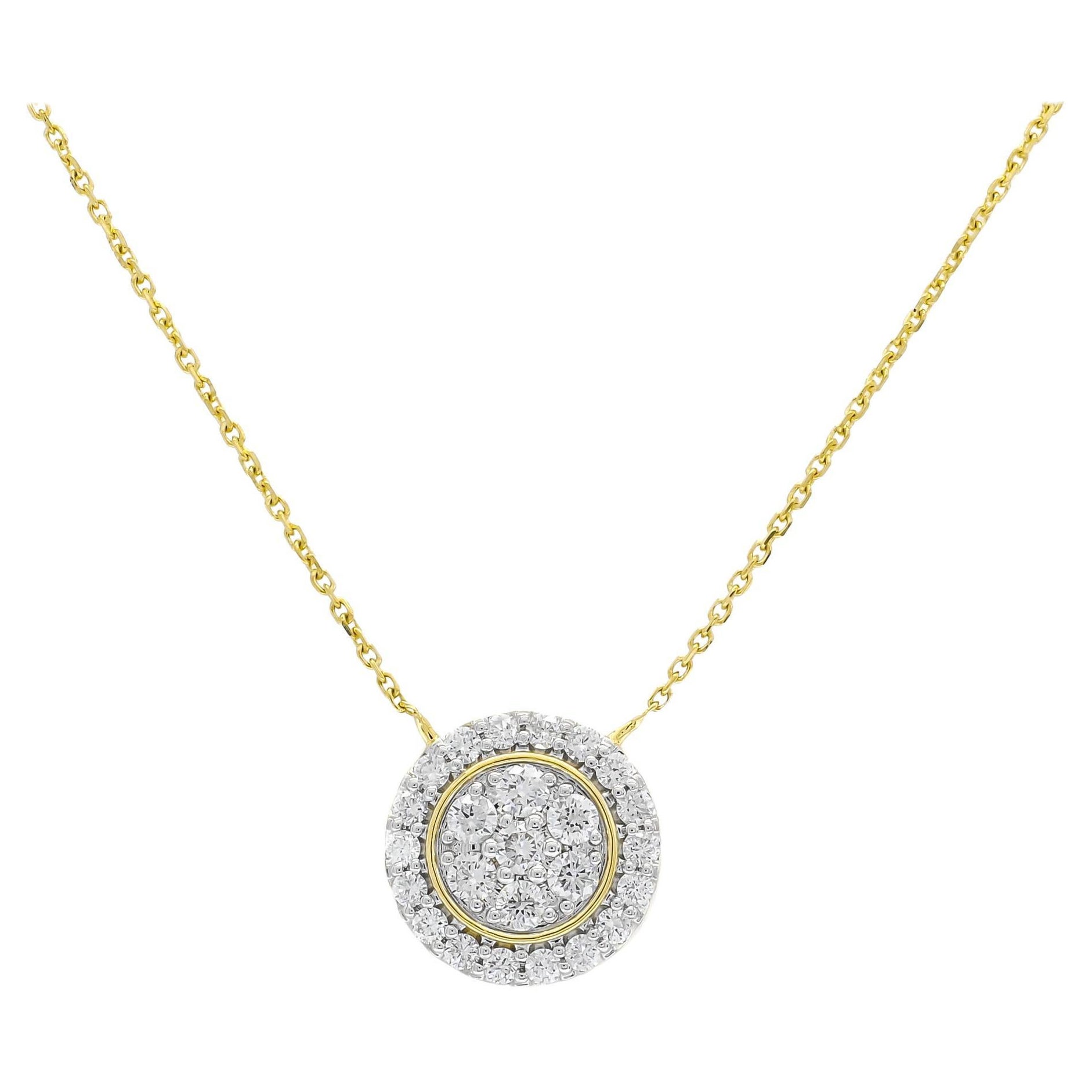 Natural Diamond 0.50CT 18Karat Yellow Gold Cluster Chain  Necklace For Sale