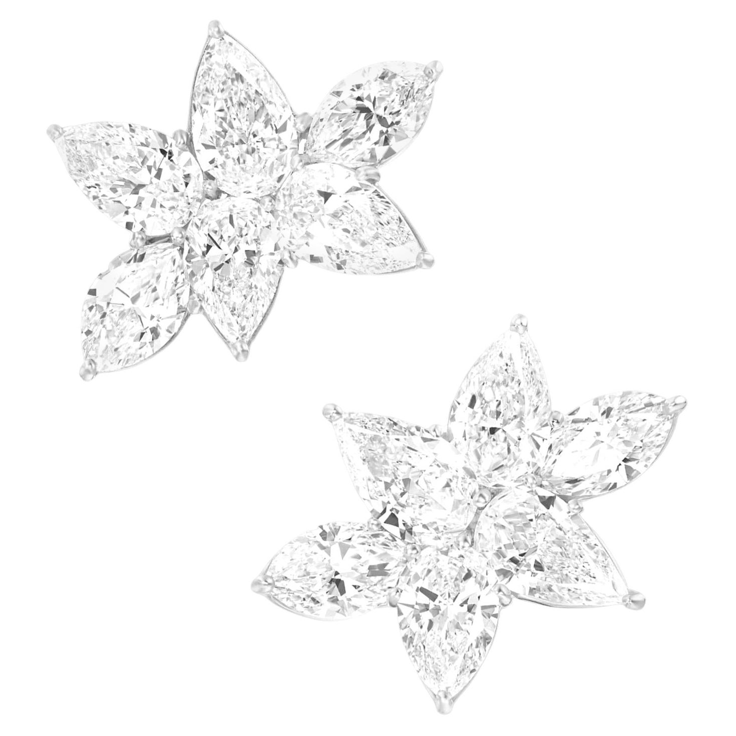 Boucles d'oreilles en or blanc 18K certifiées GIA et composées de diamants de 3,60 carats en forme de poire et de marquise en vente