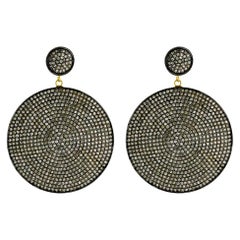 Pendiente de disco con pavé de diamantes en oro de 14k y plata
