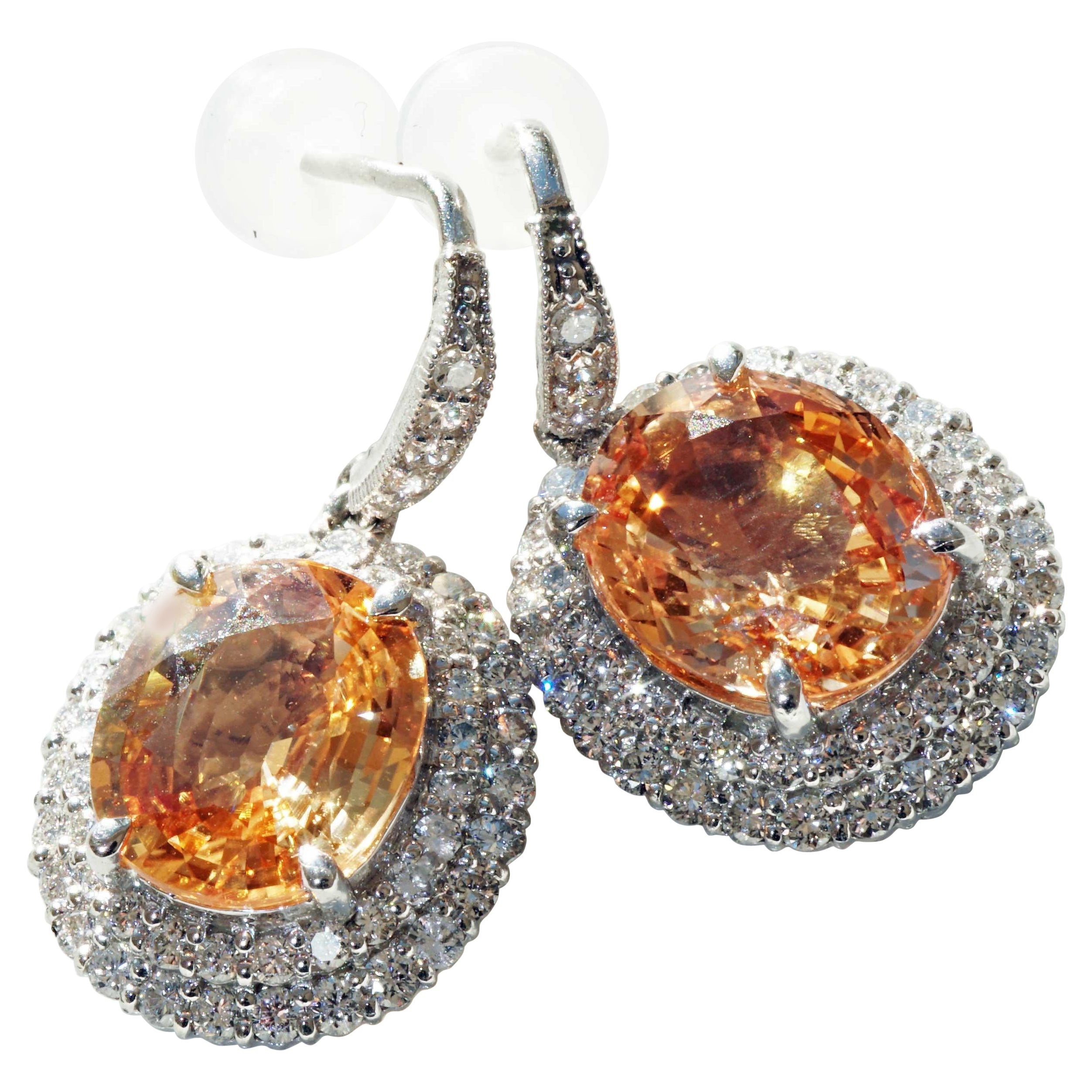 Saphire Brilliant Earrings 900 Platinum orange-pink 7.14 1.14ct incredible Color For Sale