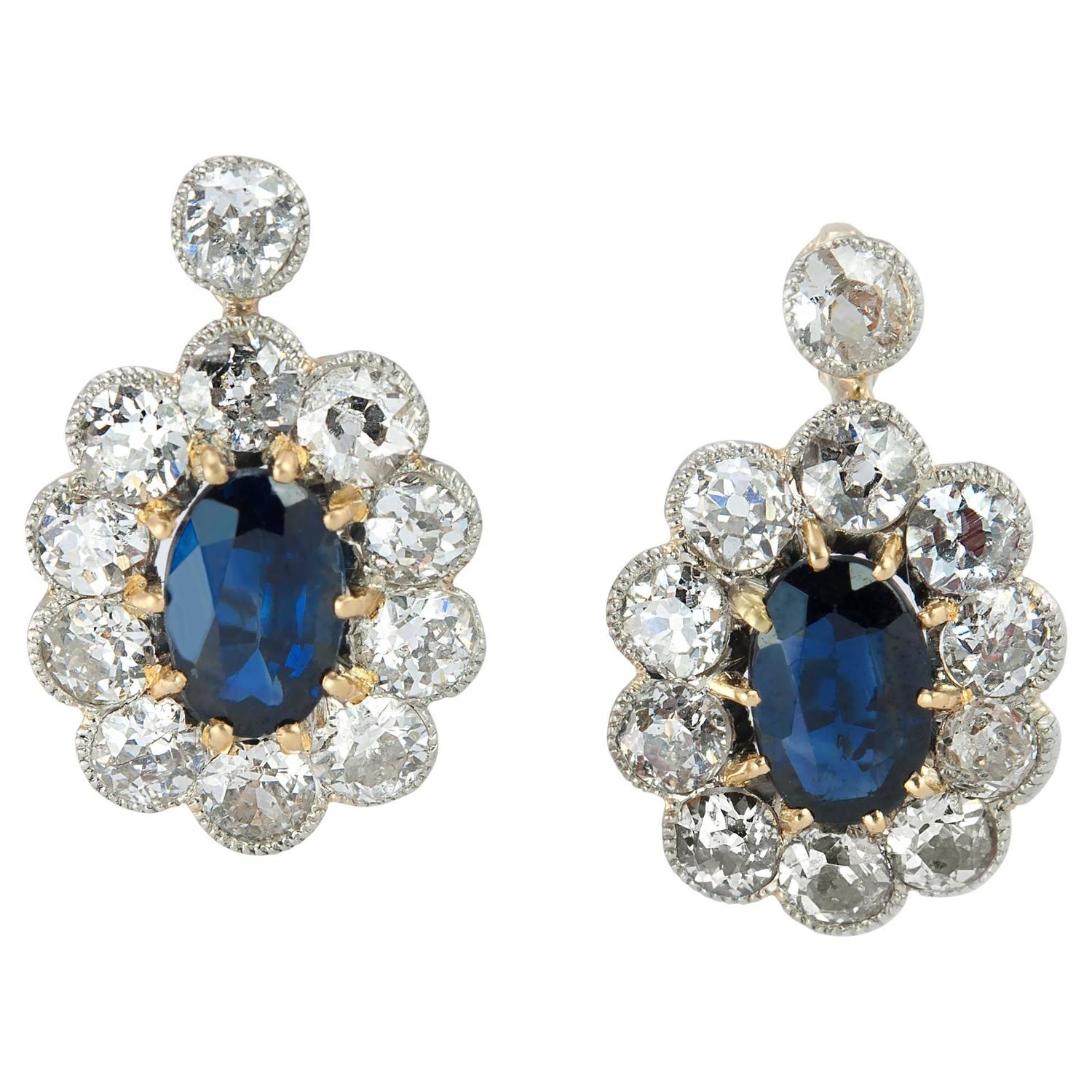Victorian Sapphire and Diamond Antique Earrings For Sale at 1stdibs