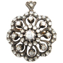 Antique Dutch Gold and Silver Rose Cut Diamond Floral Brooch Pendant