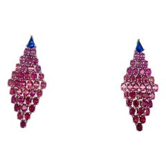 18 Karat White Gold Hanging Earrings with 14.20Cts Ombre' Rubies