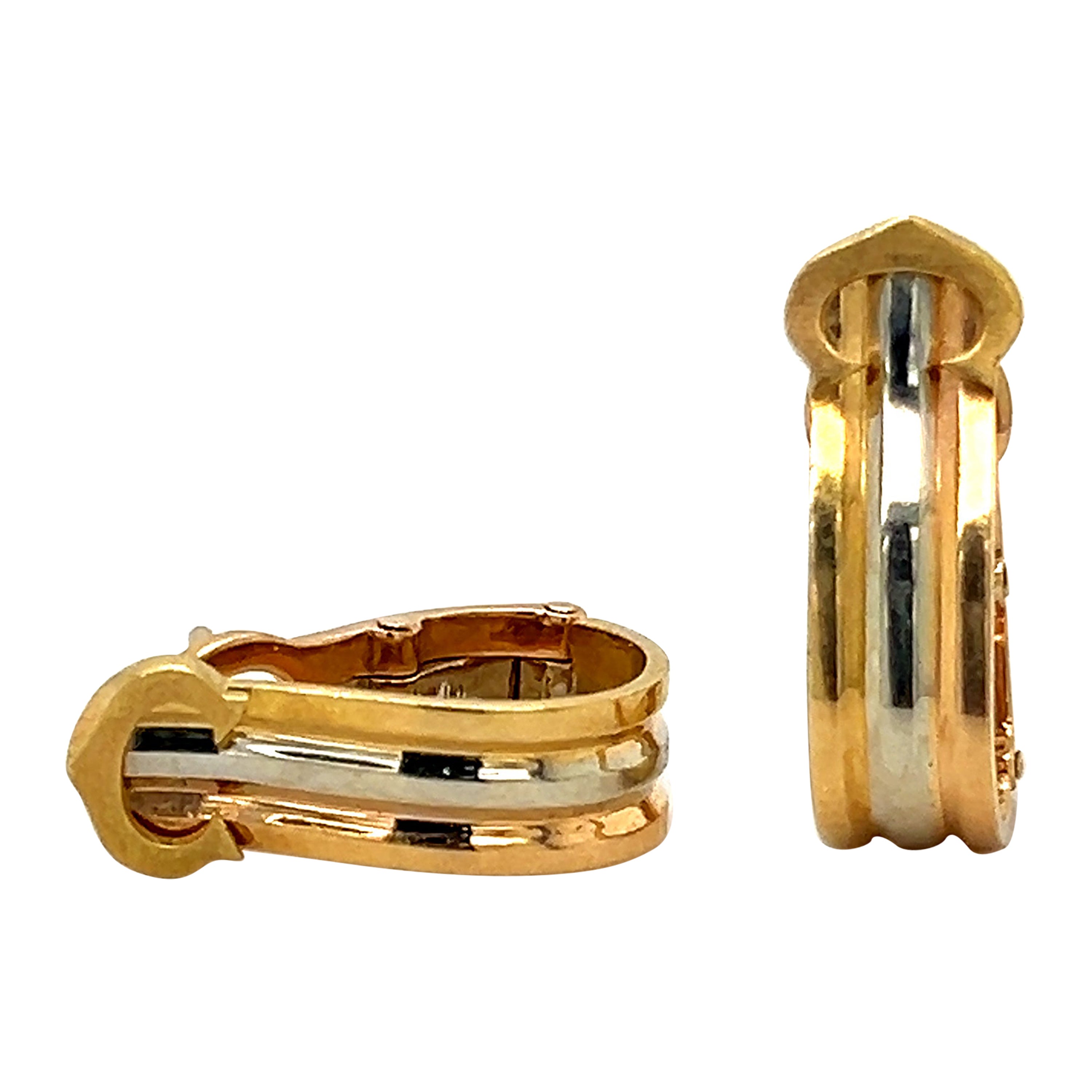 Cartier Vintage Pendientes Abrazadera Doble C Tri Color 18k