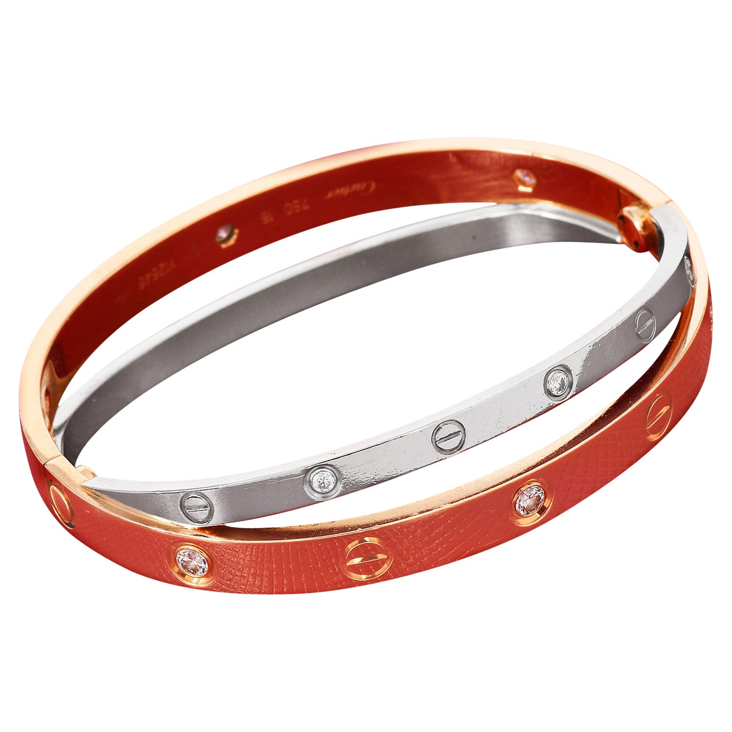 Cartier Double Love Diamant-Armband aus Roségold und Weißgold, Größe 16 im Angebot