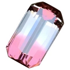 Rare Pink & White Bicolor Natural Tourmaline Gemstone8.05Ct Scissors Emerald Cut