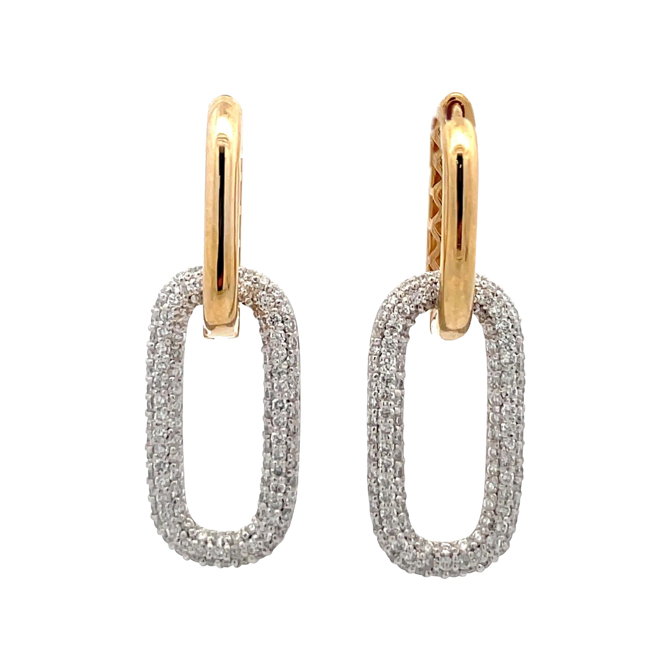 Two Way Detachable Diamond Link Drop Earrings 1.68 CT 14 Karat Yellow White Gold