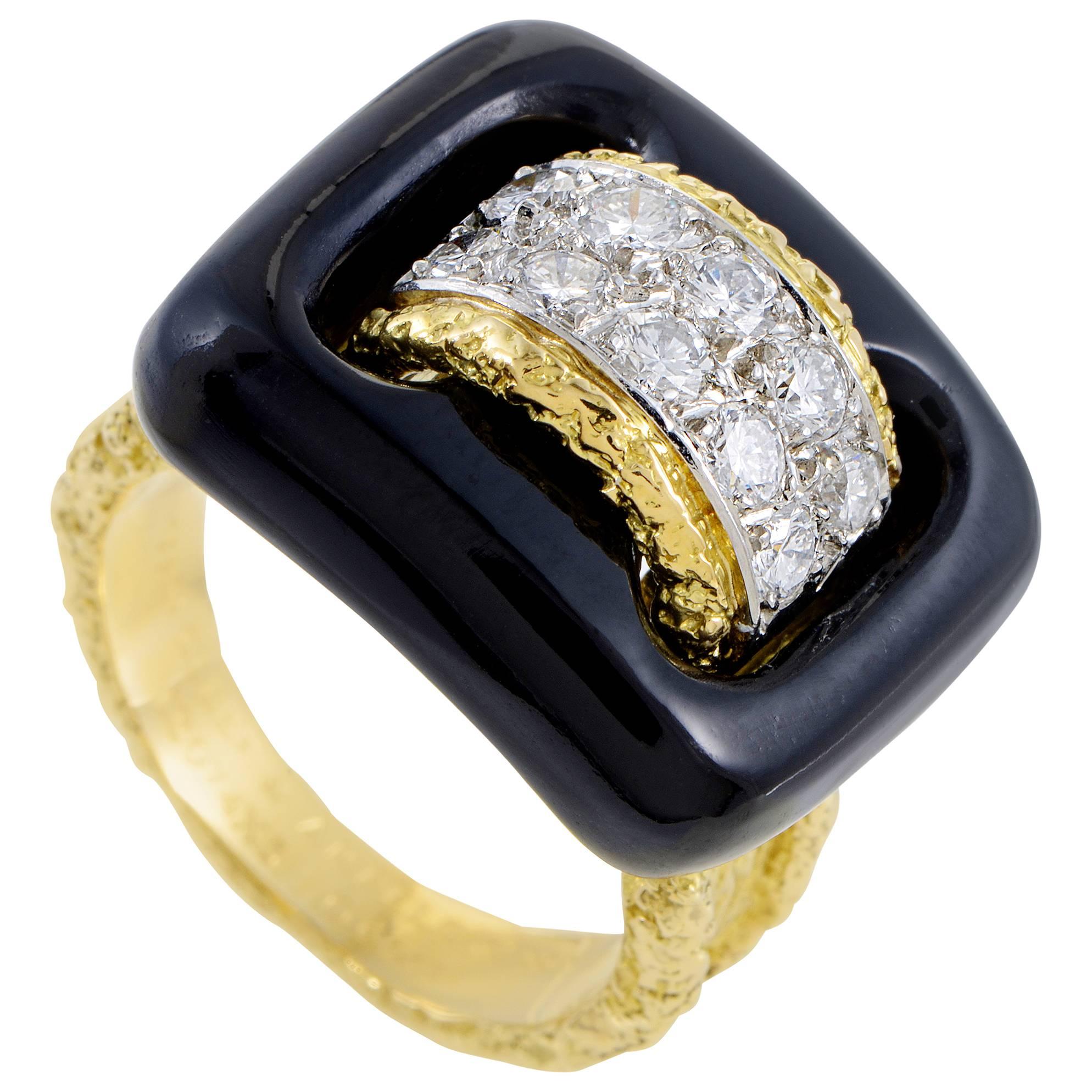 Van Cleef 
Arpels Yellow Gold Diamond and Onyx Rectangle Ring