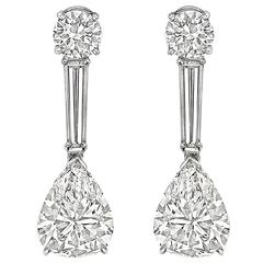 Pear, Baguette and Round-Cut Diamond Drop Earclips