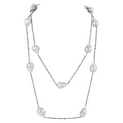 Diamond Scene Baroque Pearl Black Diamond Gold 50 Inch Long Chain Necklace 9