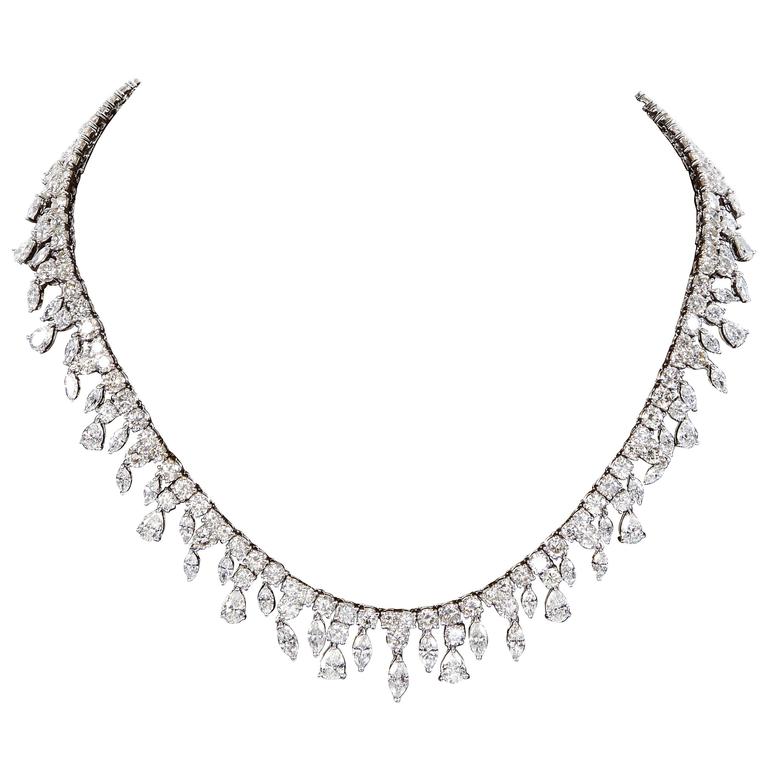 Multi Shape Diamonds Gold Drop Choker Necklace For Sale at 1stDibs