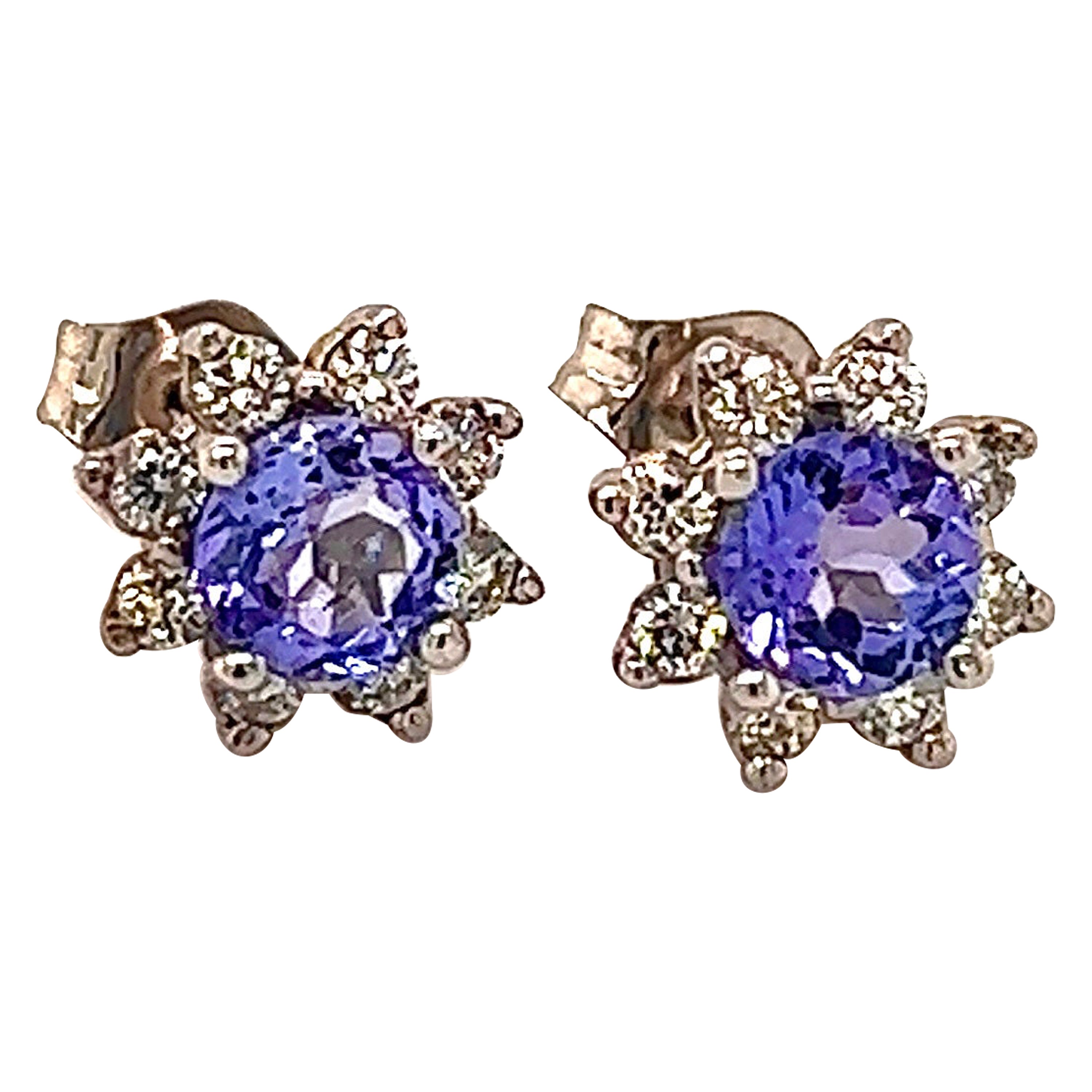 Natural Sapphire Diamond Halo Stud Earrings 14k WG 1.02 TCW Certified