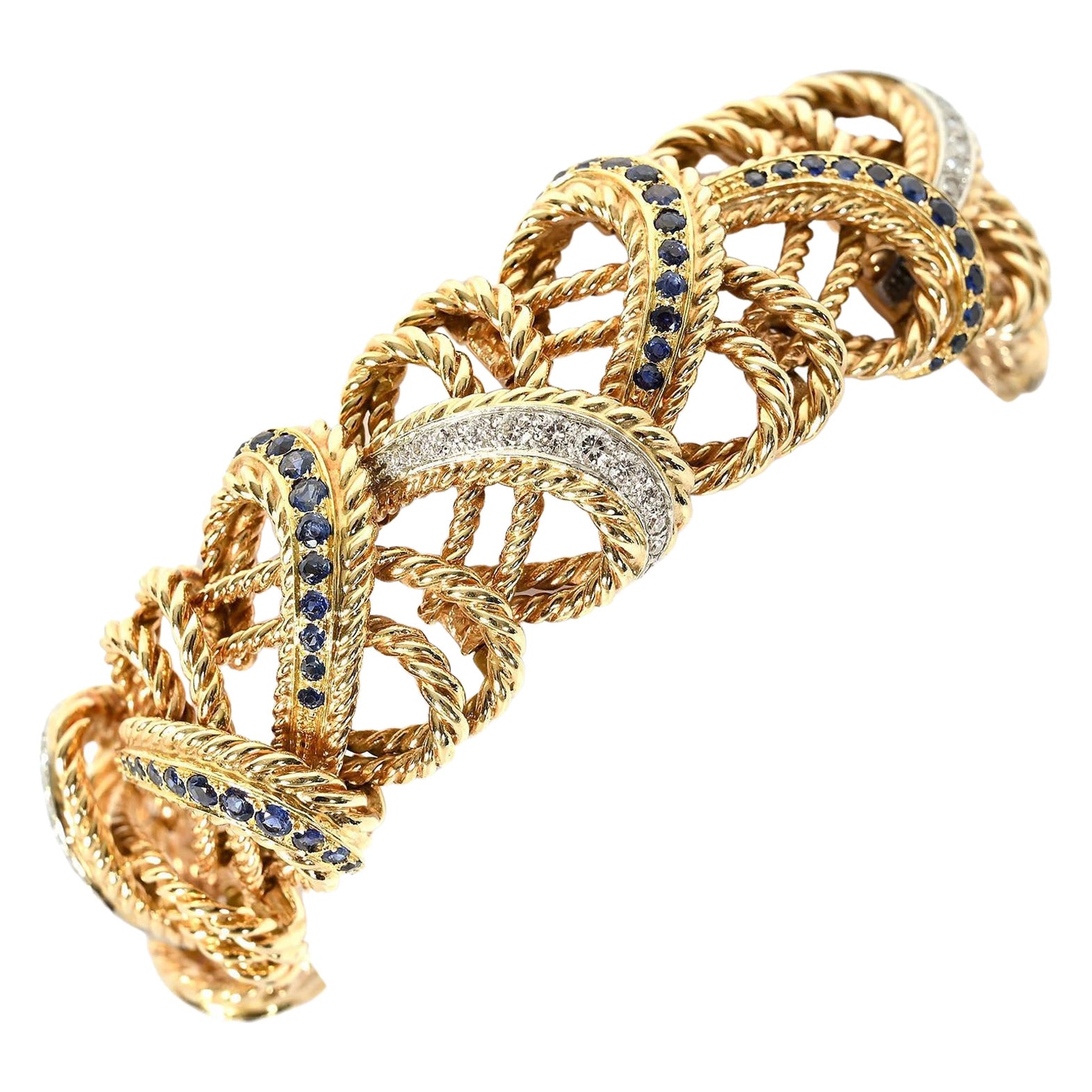 Gold Bracelet with Sapphires and Diamonds For Sale