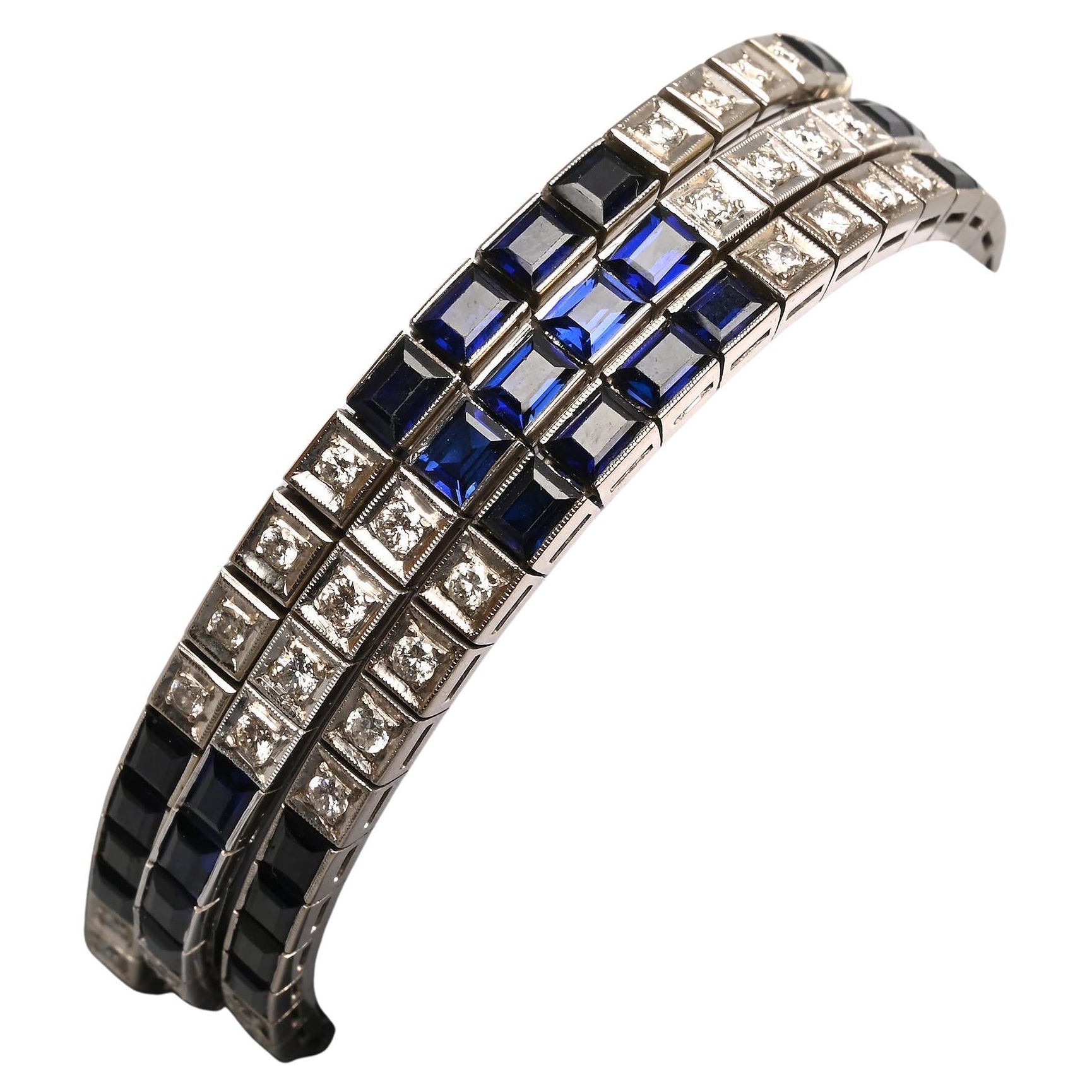 Sapphire and White Gold Bracelet Trio For Sale