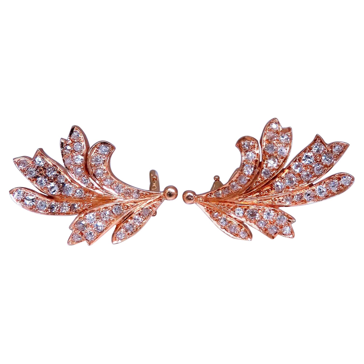 2.30ct Natural Diamonds Handmade Floral Form Earrings 14kt Clip Vintage For Sale