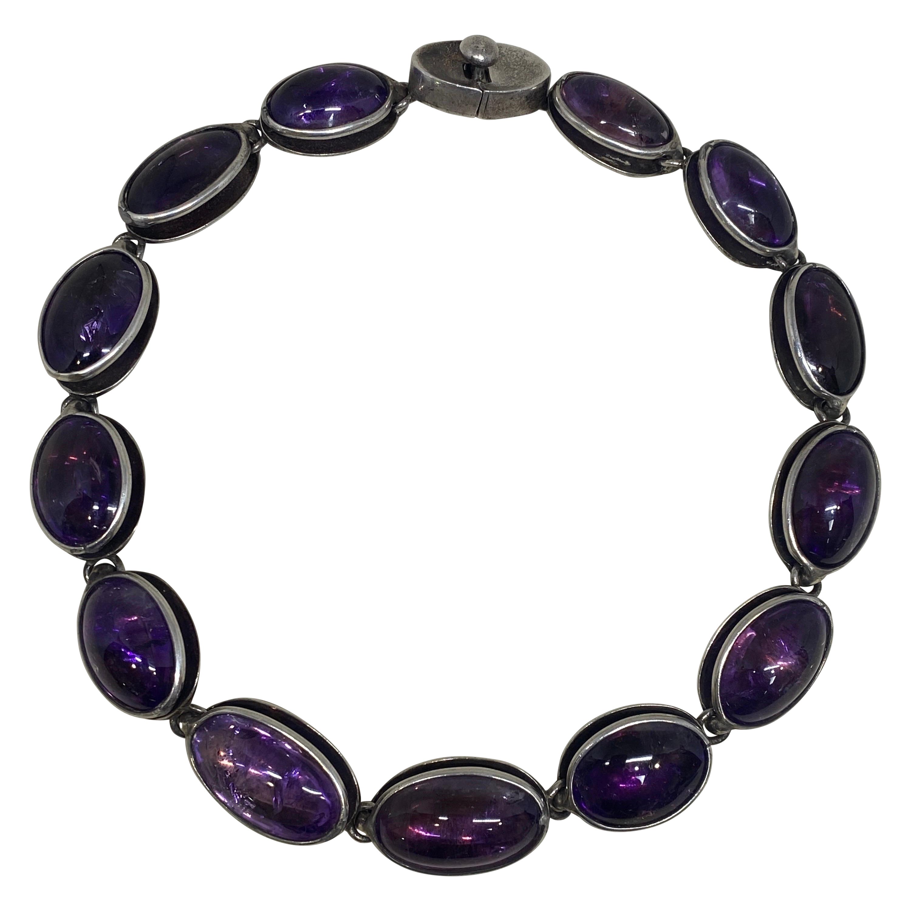 Vintage Mexico Modernist 1950’s Antonia Pineda 970 Silver & Amethyst Necklace  For Sale