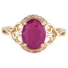 Gorgeous 14K Ruby & Diamond Cluster Cocktail Ring - 2.56ct Gemstones - Size 8