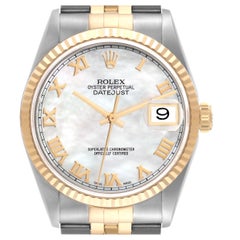 Rolex Datejust Steel Yellow Gold Mother Of Pearl Dial Mens Watch 16233
