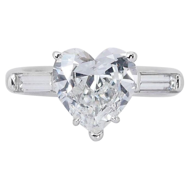 Bague exquise de 2,53 carats en diamant naturel brillant en forme de cœur