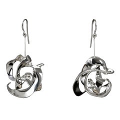 Nathalie Jean Contemporary Sterling Silver Drop Dangle Sculpture Earrings