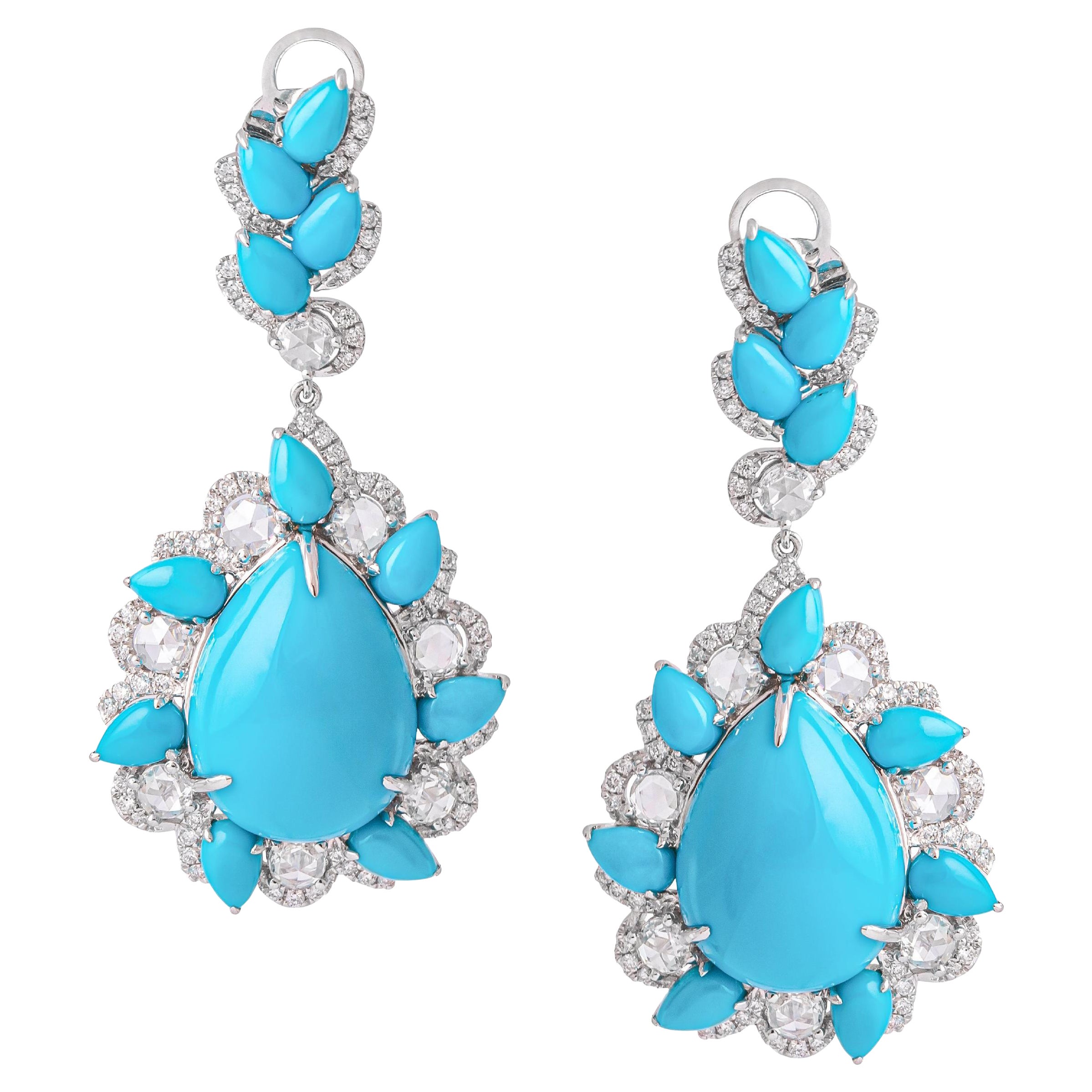 Turquoise Diamond White Gold 18K Pendant Earrings For Sale
