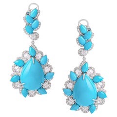 Turquoise Diamond White Gold 18K Pendant Earrings