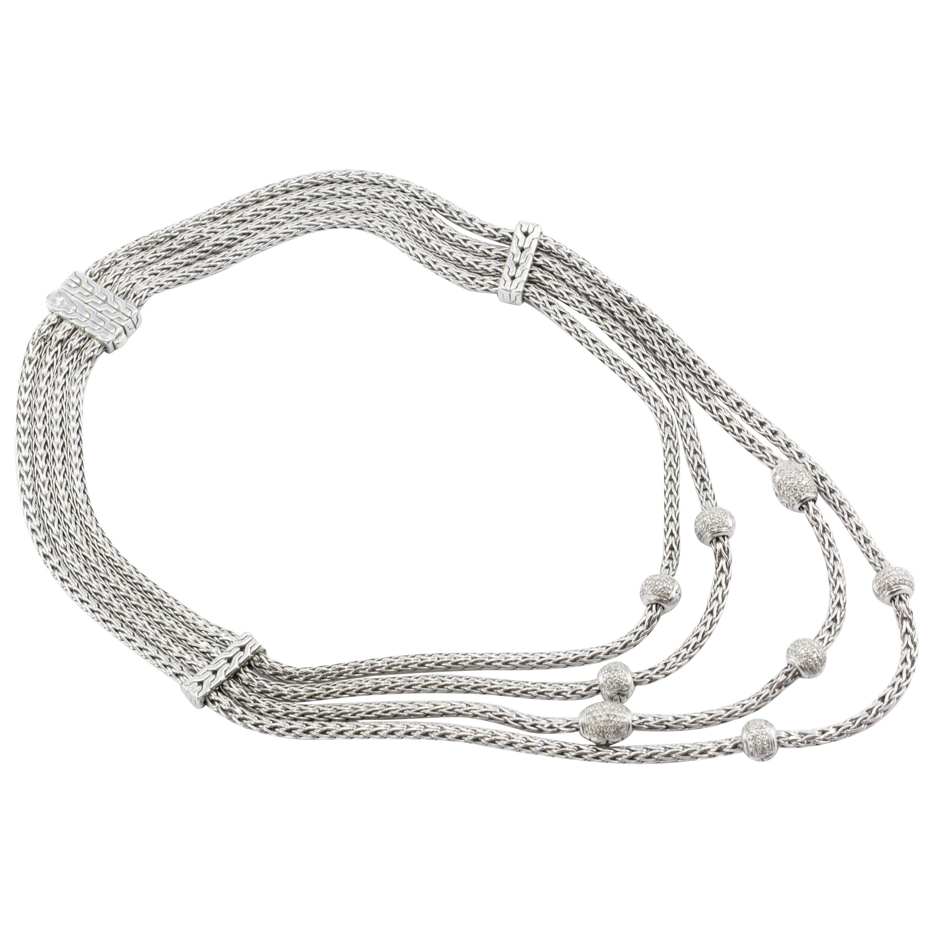 John Hardy Sterling Silver and Diamond 8 Station Bali Classic 4 Row Necklace