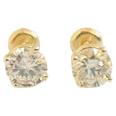 1.66 Ctw Natural Diamond Round Sqrue back Studs Yellow Gold