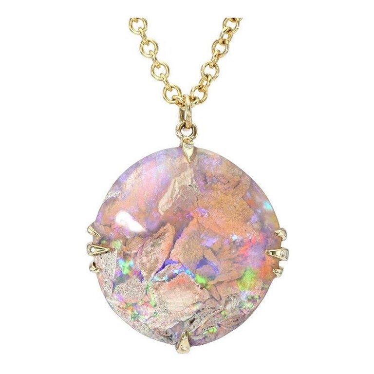 NIXIN Jewelry A Walk on the Moon Australian Opal Necklace in Gold with Diamonds