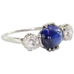 Antique Edwardian Natural No Heat Burma Blue Sapphire Platinum Diamond Ring