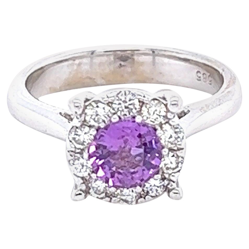 1.35 Carat Pink Sapphire Diamond 14 Karat White Gold Engagement Ring For Sale