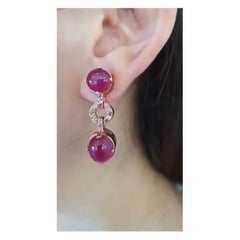 Bochic “Capri” Red Ruby & Fancy Sapphire Earrings Set in 18 K Gold & Silver