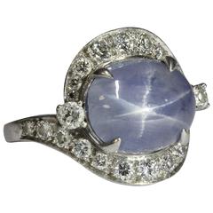 Art Deco Natural No Heat Burma Blue Star Sapphire Set in Platinum
