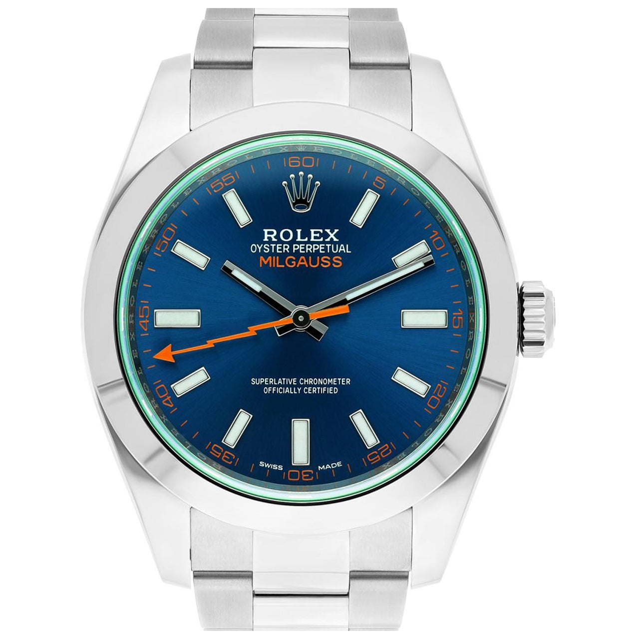 Rolex Milgauss 40mm Oyster 116400GV Stainless Steel Watch Blue Dial For Sale