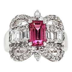 Anillo de Zafiro Rosa Natural sin Calor con Diamantes, Anillo de Compromiso