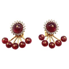 Boucles d'oreilles en or avec perles de spinelle rouge naturelle de 12,98 carats et diamants