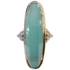 Pearlescent Aquamarine Diamond Yellow Gold Cocktail Ring