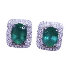 AIG Certified 5.80 Carats Zambian Emeralds  1.13 Ct Diamonds 18K Gold Earrings